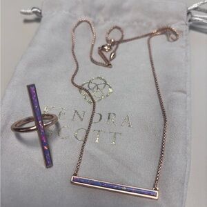 Kendra Scott Kyocera opal lavender in rose gold ring size 8 & Kelsey necklace